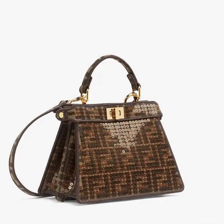 Vintage HOT ISeeU with FF Bag Brown Peekaboo Motif Sequins Petite Fendi Fabric In 0430